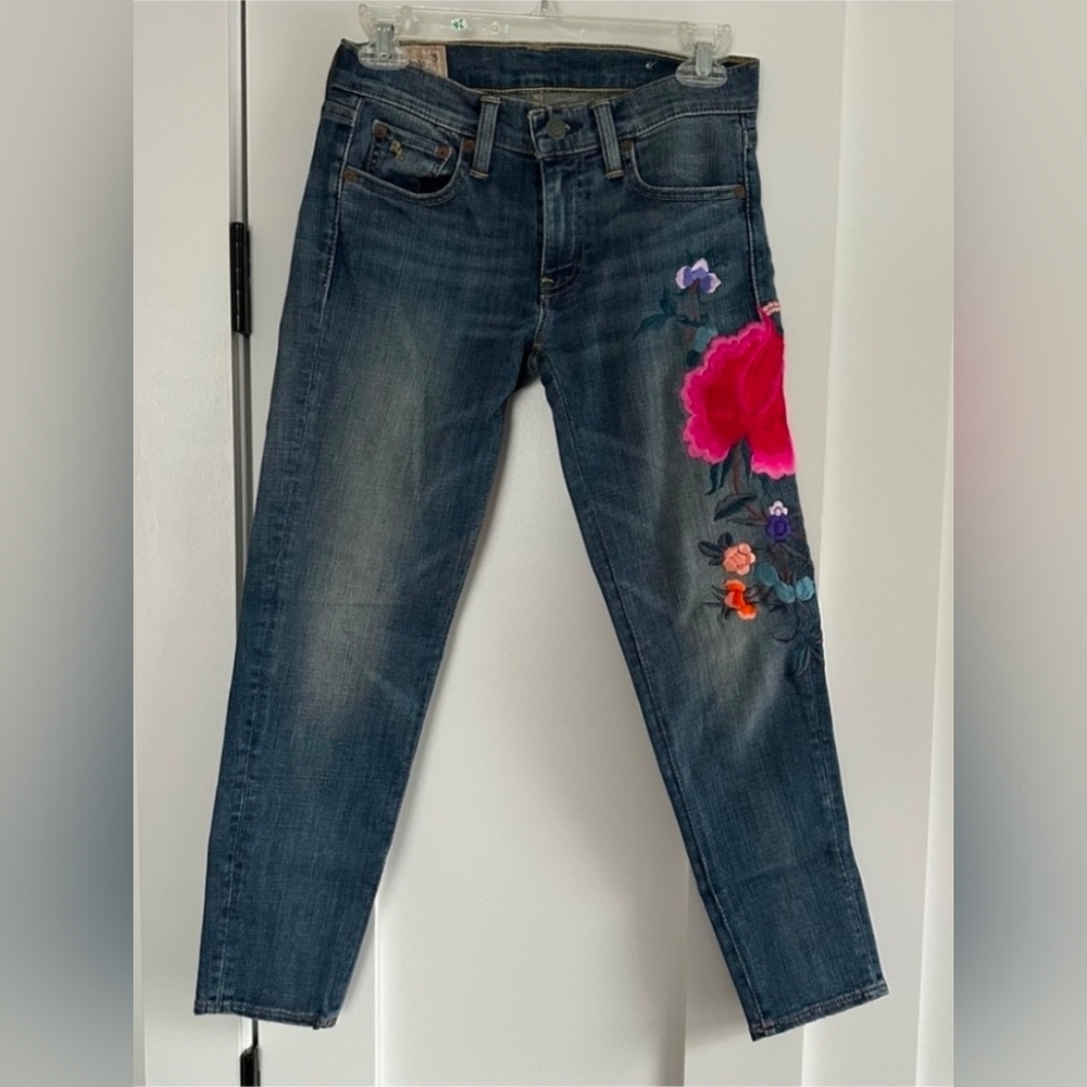 Polo Ralph Lauren Blue Jeans with THOMPKINS SKINNY CROP Pink Floral Design - Picture 3 of 7